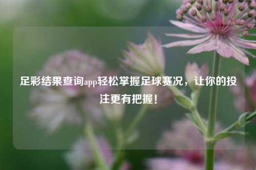 足彩结果查询app轻松掌握足球赛况，让你的投注更有把握！